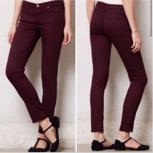 AG Adriano Goldschmeid The Stevie Ankle Slim Straight Jeans in Bordeaux 26 - Picture 1 of 13